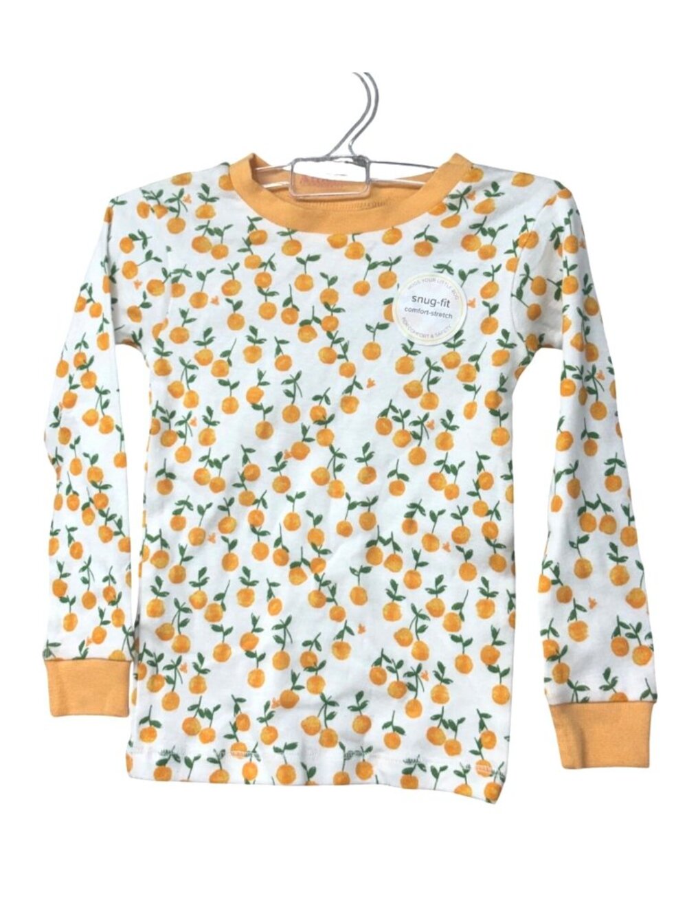 Burts Bees Kids Orange Print Snug-Fit Cotton Pajama Top Long Sleeve Size 4T